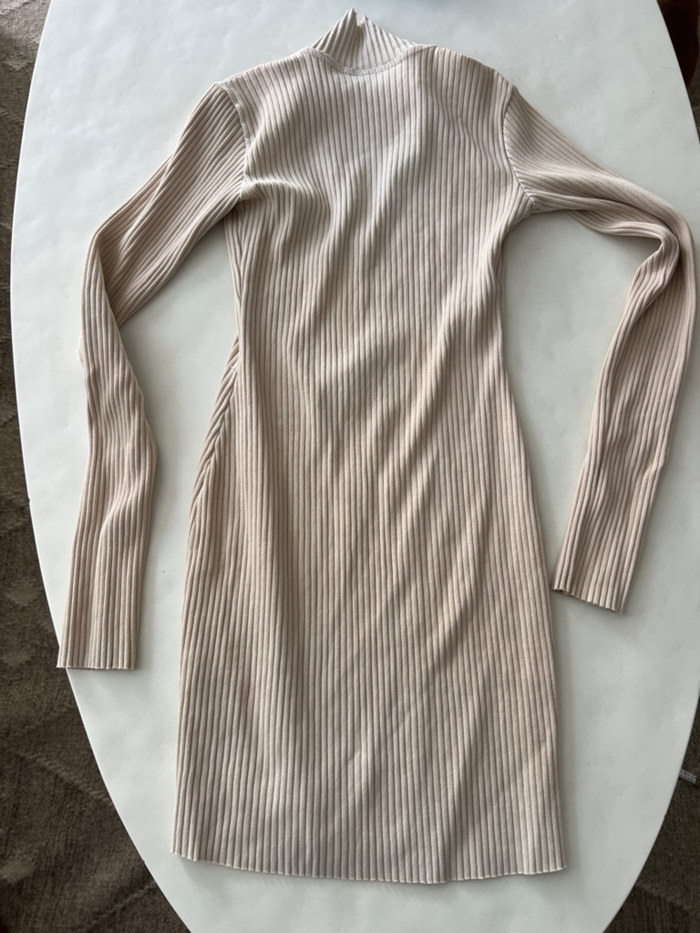 Cotton Citizen Ibiza Long Sleeve Ribbed Polo Dress Neutral Oatmeal Cream XS - Picture 7 of 7